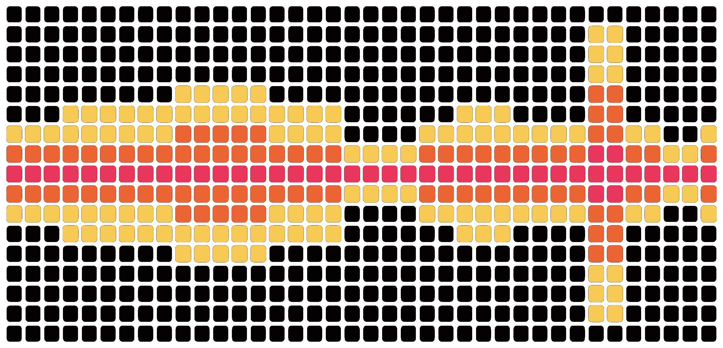 VOX-style red, orange, and yellow block lights responding to live audio