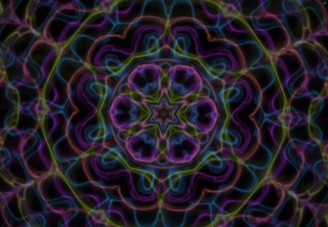 Dairy Freefall Kaleidoscope music visualizer, a two-second animation recorded on iPad