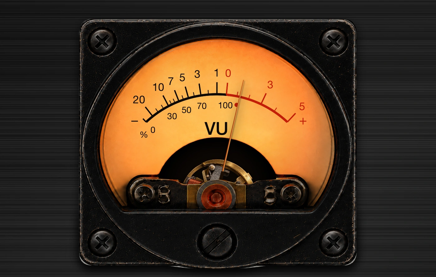 Redesigned VU meter in LaZ Viz v2.0, with a warm analog face, brushed metal and visible copper movement