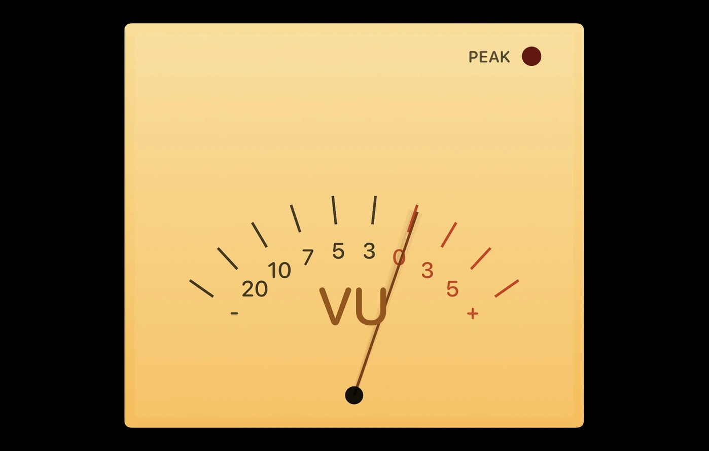 Original VU meter in LaZ Visual EQ v1.21, with a flat yellow face and brown needle